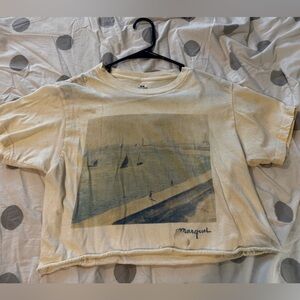 Cream Crop Top with Beach Print